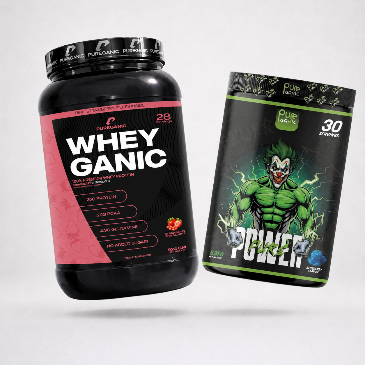 Whey Ganic Strawberry bits delights + Pure Power