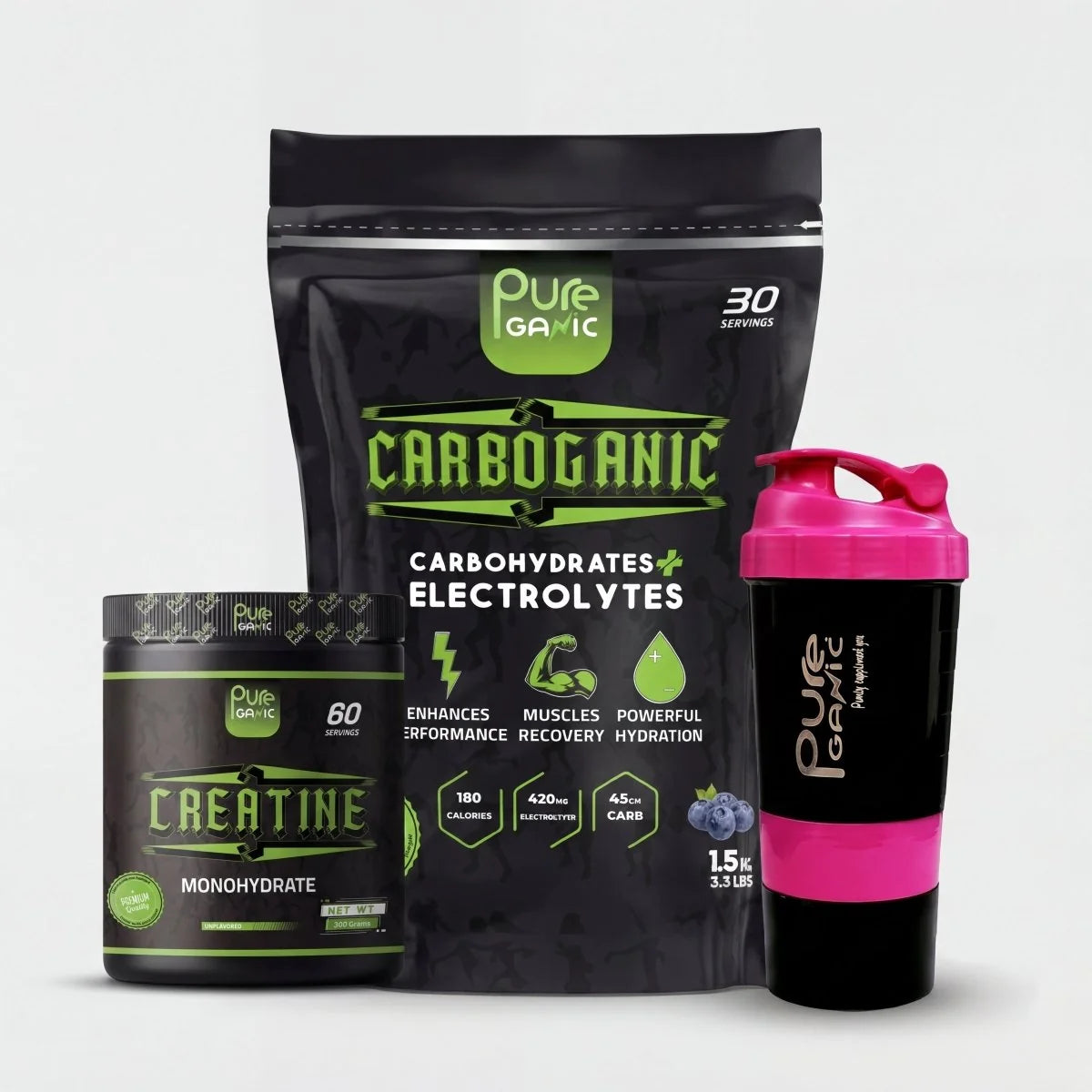 Carboganic + Creatine monohydrate 300gm + Smart Shaker