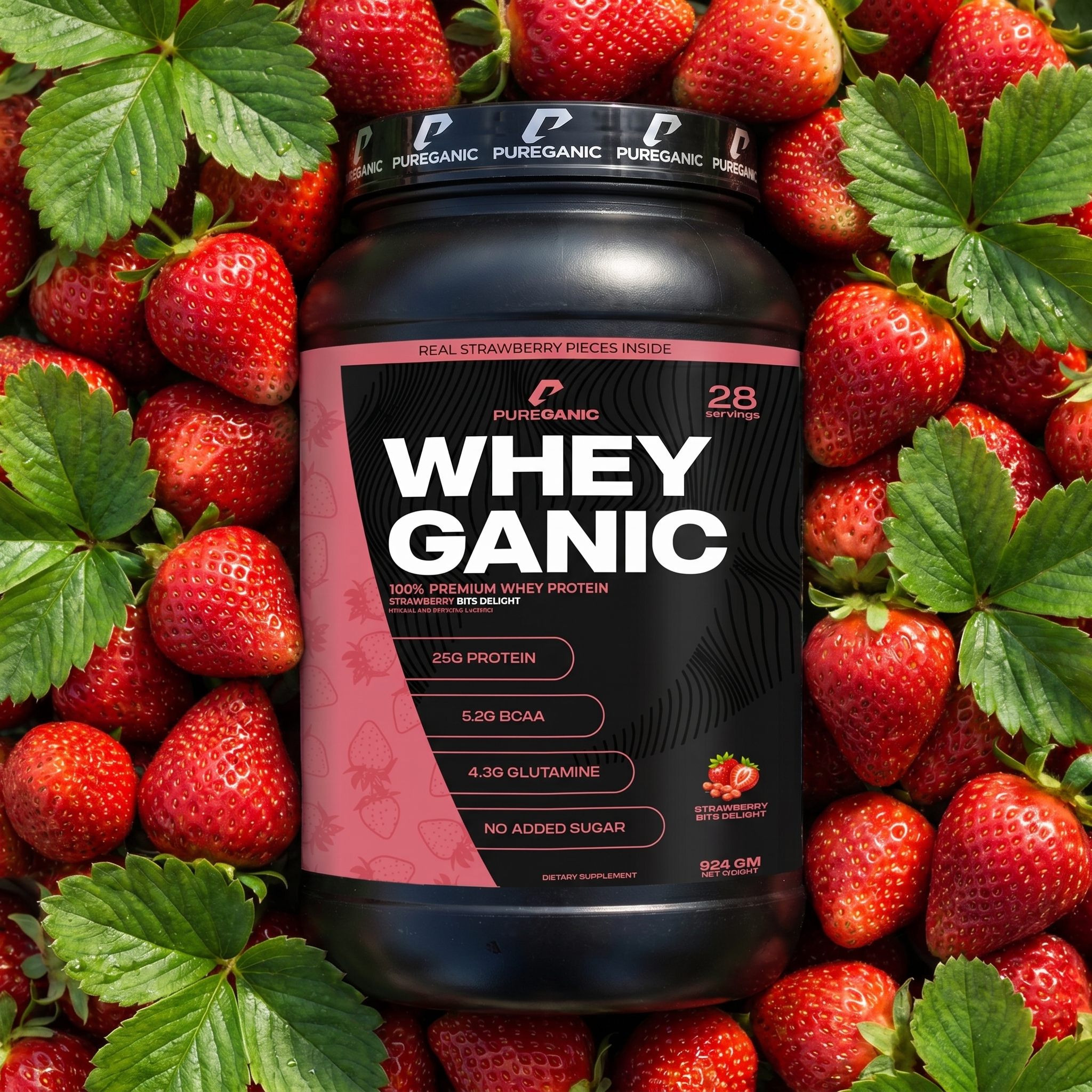 Whey Ganic Strawberry bits delights Pureganic-eg