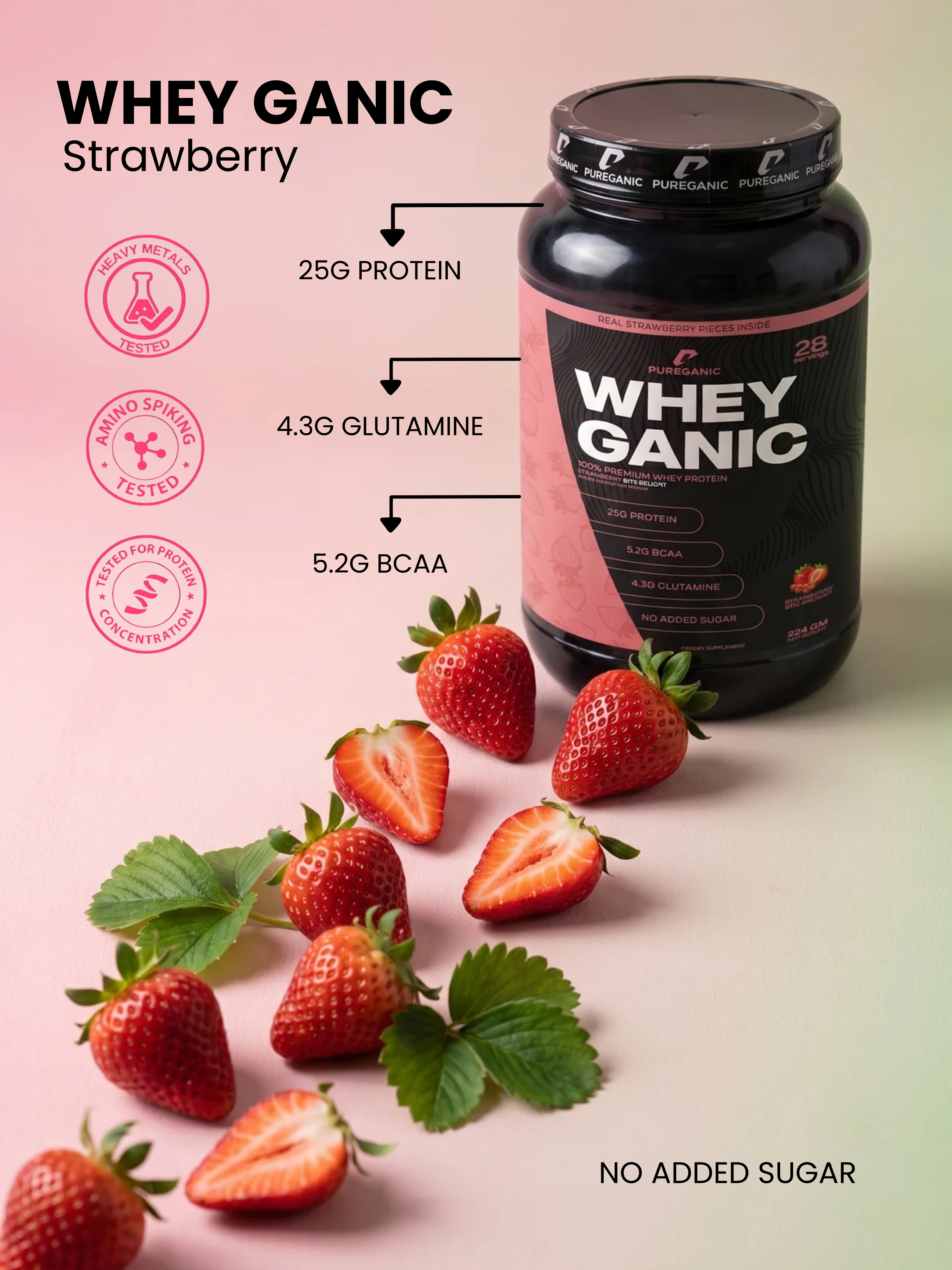 Whey Ganic Strawberry bits delights Pureganic-eg