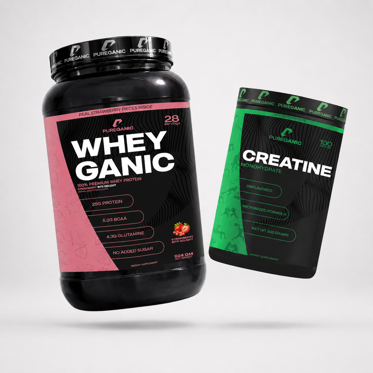 Whey Ganic Strawberry bits delights + Creatine Monohydrate 500 GM