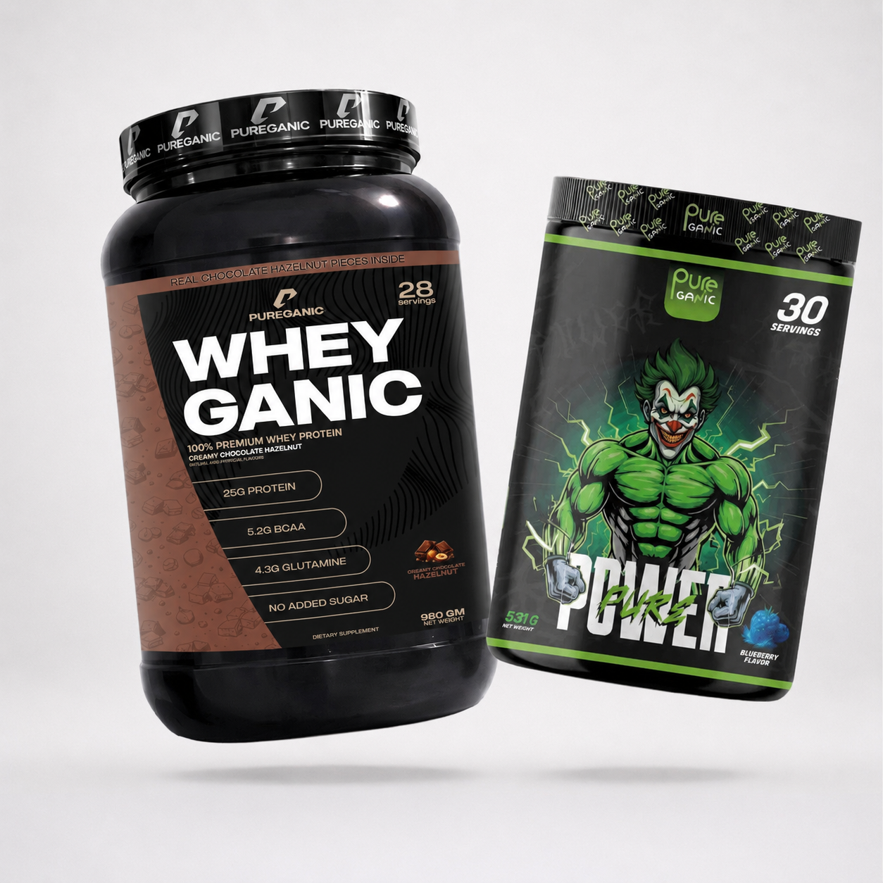 Whey Ganic Creamy Chocolate Hazelnut + Pure Power