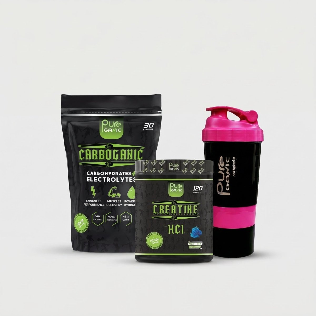 Carboganic + Creatine HCL + Smart shaker - Pureganic - eg