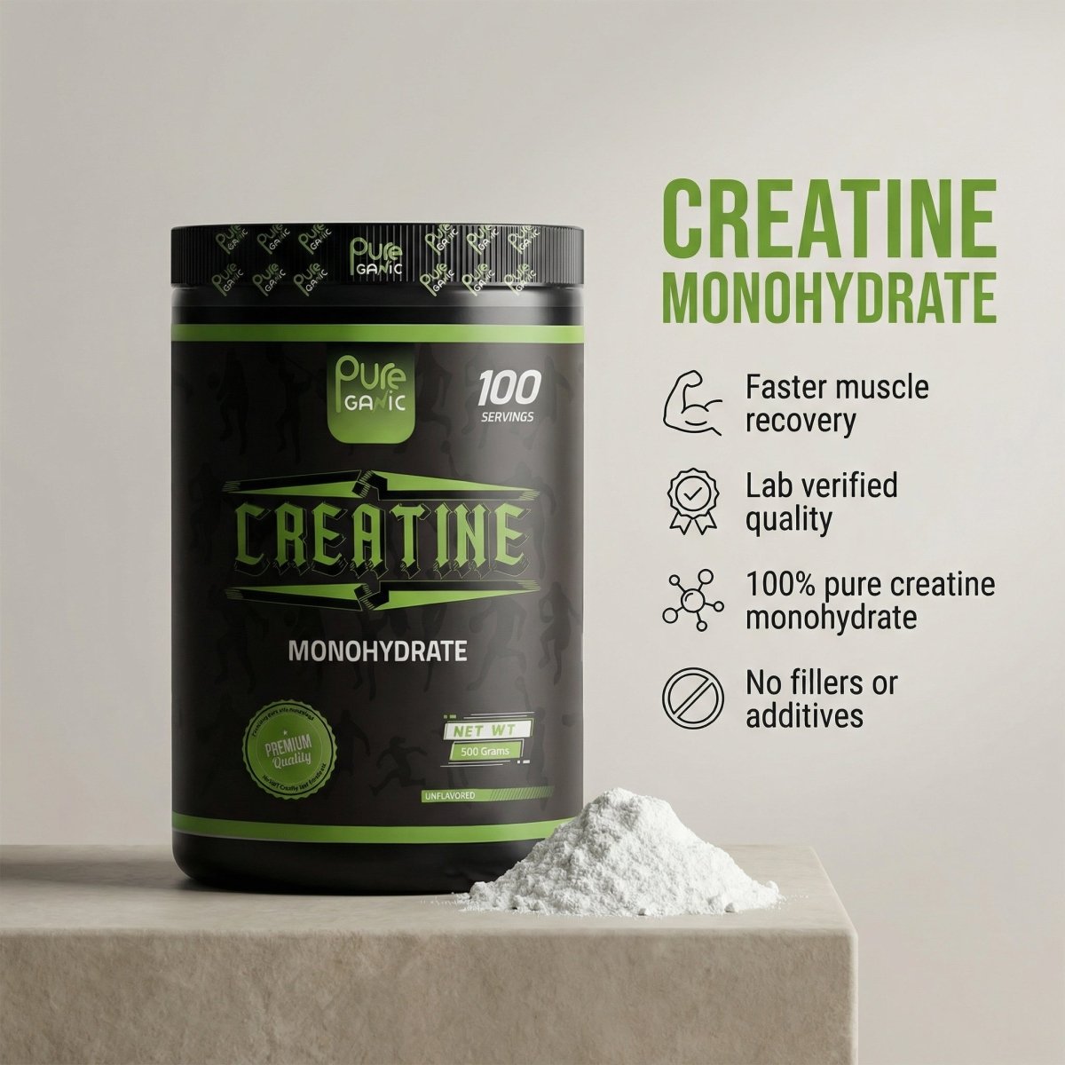 Creatine Monohydrate 100 serv – 500 gm - Pureganic - eg