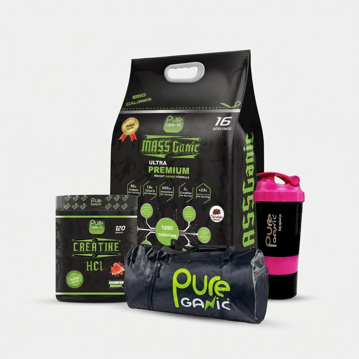 Massganic + Creatine HCL + smart shaker + Pureganic Bag - Pureganic - eg